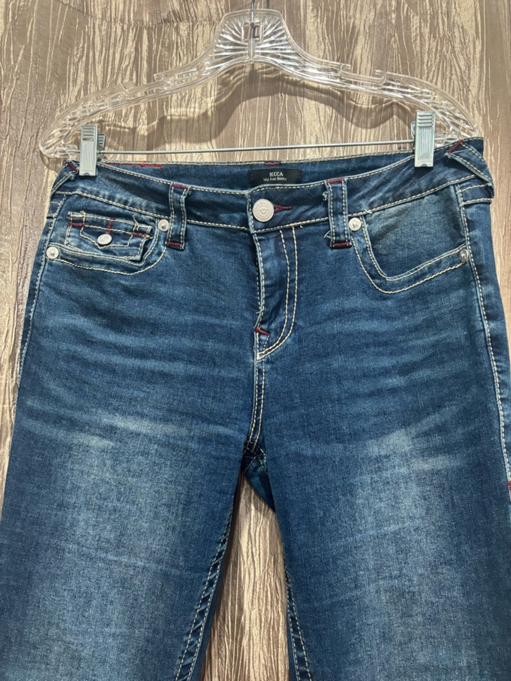 True Religion Blue Jeans Sz 29 Becca mid rise Boot with Red Embroidery - Picture 2 of 5